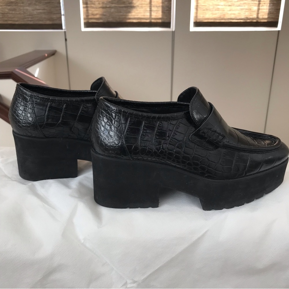 MAJE black leather platform croc embossed loafers lightweight made in Sp…